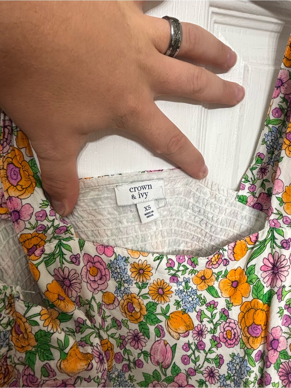 crown & ivy White Floral Tiered Maxi Dress with Pink & Yellow Flowers - Picture 3 of 3